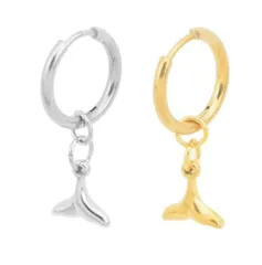 【新着商品】海 おしゃれ ゴールド ハワジュ シルバー ステンレス 小さめ 2way クジラの尻尾 片耳 ホエールテール ワンポイント イヤリング ピアス