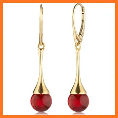 【新品】 [Amber by Mazukna] 琥珀 ピアス 丸玉 アンバー ＜専用ジュエリーボックス付き＞ Silver925 ゴールドプレーティング金具 レバーバック開閉式 レディース 軽量 上品なジュエリー ギフト 品質書付属 (レッド)