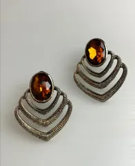 60’sヴィンテージ スクリュー式イヤリング アンバーカラー 琥珀色