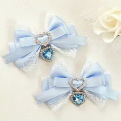 ヘアクリップリボン 水色 レース ハート 量産型 ブルー 天使界隈 水色界隈 地雷 ロリィタ ロリータ ゴスロリ アイドル サブカル 推し 姫系 イベント ヘアメ