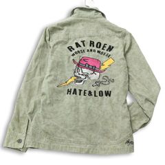 Rat Roen ラット ロエン 通年 ロゴ ★ スカル 刺繍 カモフラ 迷彩 総柄 ミリタリー 長袖 ワーク シャツ Sz.46 メンズ