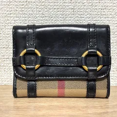 BURBERRY バーバリー 折り財布 ホースロゴ チェック柄 キャンバス レザー ブラック メンズ レディース ユニセックス 定番 人気