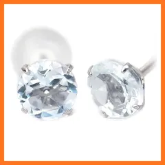 【新品】 K10 ホワイトゴールド4mm ピアス スタッドピアス 両耳用ペア 3月誕生石アクアマリン 0