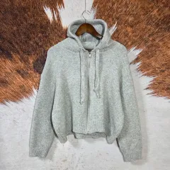 グレー 半クロップド丈 オーバーサイズ ニット ジップアップ