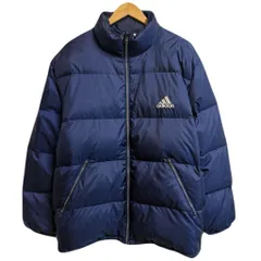 adidas アディダス ダウンジャケット ロゴ刺繍 フルジップ ポケット付き 紺 ネイビー Mサイズ No.L950