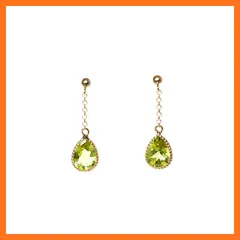 【新品】 K10 ペリドット 雫型チェーンぶら下がりピアス 1