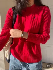 ポロ ラルフローレン コットン ケーブル編み ニット レッド m