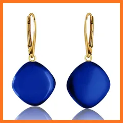 【新品】 [Amber by Mazukna] 琥珀 ピアス スクエア型 アンバー ＜専用ジュエリーボックス付き＞ Silver925 ゴールドプレーティング金具 レバーバック開閉式 レディース 軽量 上品なジュエリー ギフト 品質書付属 (ブルー)