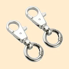 キーホルダー 二重リング 回転フック 金具 パーツ ナスカン キーリング シルバー キーホルダーパーツ アクセサリーパーツ 2個セット 手作り 手芸用品 ジュエリー [FUSSED] 素材 DIY材料 丸カン付き