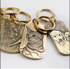 【名入れ・写真から似顔絵可】真鍮製ペット用ネームタグ｜犬猫兼用｜オーダーメイド｜