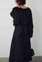 【SET】フリンジラメシャギーニットプルオーバー 黒+バックリボンセミフレアスカート黒◾️Frene フラーネ