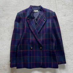 昭和レトロ チェック柄 ダブルブレストジャケット｜ネイビーパープル系 ゴールドボタン　11号
