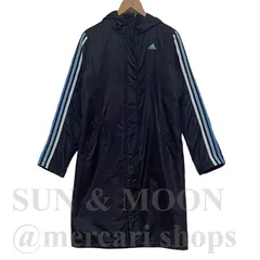 adidas アディダス 【S】 フード付きベンチコート ウィンドブレーカー トレーニングジャケット ブラック ブルー スリーライン WT12-w2
