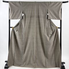 反物 逸品 本場結城紬 証紙有り 草花 亀甲絣 青灰色 正絹 【中古