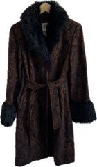 ZK31 【美品】MICHEL KLEINミッシェルクラン　ウールロングコート　アウター　ブラウン　フォックスファー　レディース　40サイズ