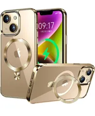 ★iPhone15 用クリアケース MagSafe対応・隠しスタンド ゴールド
