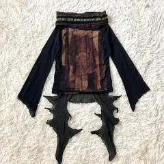 Save The Queen! ネイティブ柄のデザイントップス 洗濯可能 プリント 総柄 シアースリーブ 長袖 ボリュームネック 幾何学模様 ブラック マルチカラー イタリア製 Lサイズ