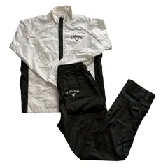 Callaway キャロウェイ ゴルフレインウェア上下セット 白 黒 ジャケット パンツ 雨具 メンズ Sサイズ