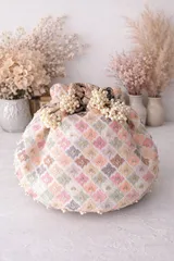 ビーズ刺繍巾着バッグ「Pastel Multicolor」  パーティーバッグ  フォーマルバッグ ミニバッグ 結婚式 インド刺繍 ハンドバッグ ポトリ