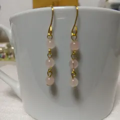 ☆300円ピアス 73. ローズクォーツ天然石/3連