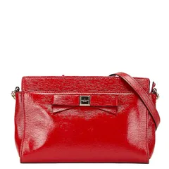 ケイトスペード リボン 斜め掛け チェーン ショルダーバッグ レッド エナメル レディース Kate Spade【1-0203463】