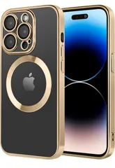 ★iPhone 14 Pro用ケース MagSafe対応6.1インチ 黄変防止 米軍MIL規格取得 耐衝撃 軽薄型 iPhone14 Pro ケース 耐久性 カメラ保護 透明iphone14pro カバー(ゴールド)