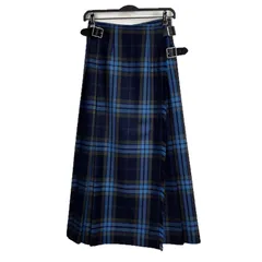 O’NEIL of DUBLIN ウーステッドウール ダブルベルト キルト プリーツ マキシスカート GB8 US6 デルーラ ブルーチェック オニールオブダブリン DERRORA DERROW