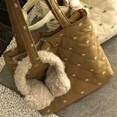 大容量 秋冬 キルティング トートバッグ 蝴蝶結 刺繍 通勤 カジュアル