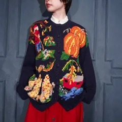 USA VINTAGE P'galli designs PATTERNED DESIGN COTTON RAMIE KNIT CARDIGAN/アメリカ古着柄デザインコットンラミーニットカーディガン