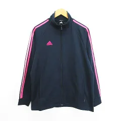 アディダス adidas ジャージ トラックジャケット 長袖 ジップアップ ライン ロゴ M ネイビー×ピンク スポーツウェア ※EKM