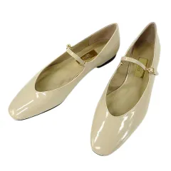 ルタロン Le Talon GRISE レザーラウンドメリージェーン パンプス 23.0cm ベージュ 牛革 フラットシューズ 靴