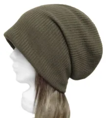 ◇送料無料◇　ハンドメイド◆ルーズワッチキャップ◆リブ織ウールニット／オリーブ　◇ゆったりサイズ・寒い季節におすすめ・小顔効果◇