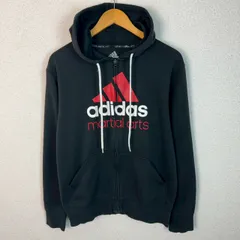 OLD adidas アディダス フルジップ スウェット パーカー ロゴプリント ブラック Lサイズ メンズ 古着 スポーツMIX ストリート