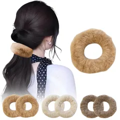 ファー シュシュ 【3色6個セット】 髪ゴム しっかり固定 快適 髪飾り おしゃれ シュシュ ふわふわ 可愛い ヘアアクセサリー ファーボール 横ポニー 三つ編み ローポニーテール ツインテール対応 大人 子供 レディース 【ブラウン+ベージュ+茶色】