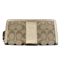 コーチ COACH 長財布 シグネチャー ラウンドファスナー ロゴ ラメ ピンク ベージュ ■GY14