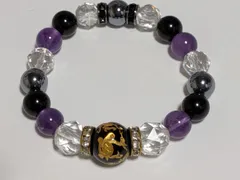 天然石　ブレスレット　四神集結　アメジスト他　15〜16cm　No.317