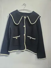 黒色セーラーカラーニットカーディガン