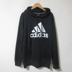 D650　アディダス　adidas　ブラック　ロゴ　フーディー　スウエット　トレーナー　プルオーバー　L　メンズ　パーカー　