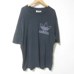 D636　アディダスオリジナルス　adidas　ブラック　ロゴ　トレフォイル　刺繍　半袖　Tシャツ　メンズ　O　XL　黒