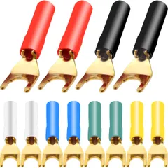 新品 金メッキ Yラグ端子銅コネクタ スピーカー ターミナルDIY用、圧着Yプラグアダプター 電気コネクタ、アンプ用、6色、12個