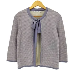 クリスチャンディオール Christian Dior 織り柄 イタリア製 七分袖 リボン カーディガン レディース US：6 