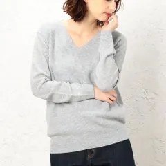 Green Label Relaxing GLR グリーンレーベルリラクシング ユナイテッドアローズ KF ウールカシミヤ カタアゼxテンジク Vネック ニット セーター グレー 灰 レディース 3613-199-1618