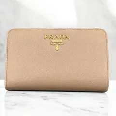 s24　プラダ　ピンクベージュ　サフィアーノ PRADA 2つ 二つ 折り 財布　ミニ　コンパクト ウォレット コインケース 小銭入れ 付き