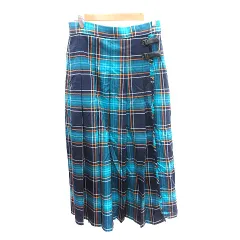 ニコアンド Niko and.. プリーツスカート ラップ マキシ ロング フリンジ チェック M 水色 ライトブルー /AU