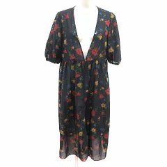 アーバンリサーチ URBAN RESEARCH items ロングカーディガン シャツ シフォン 花柄 五分袖 One 黒 ブラック /YK