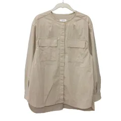 ヒューマンウーマン HUMAN WOMAN ノーカラーシャツ オーバーサイズ 長袖 M ベージュ /MS