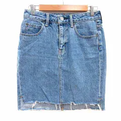 マウジー MOUSSY 台形スカート ミニ デニム ダメージ加工 2 M 青 ブルー /YK