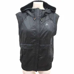 アディダス adidas ベスト ジャケット ジップアップ 総裏地 フード M 黒 ブラック /YK
