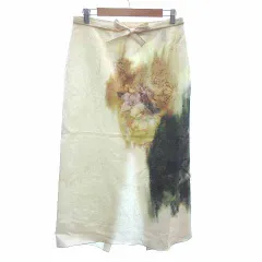 ザラ ZARA タイトスカート ロング マキシ ウエストマーク 総柄 麻混 リネン混 L アイボリー 白 ホワイト /YK