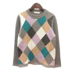 クロコダイル CROCODILE ニット セーター 総柄 長袖 ウール L ベージュ /MN